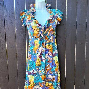 Tracy Negoshian Knit Ruffle Front Dress S Sea Turtles Sailboats